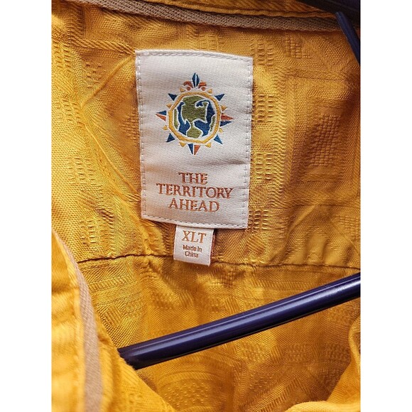 Territory Ahead Chambray Shirt Large Yellow Short Sleeve Button Stripe Vacation - Picture 4 of 7